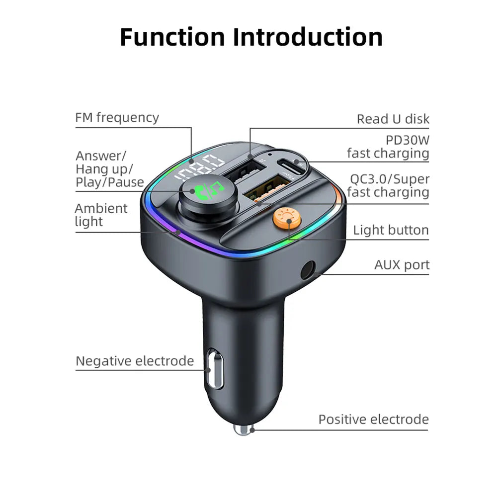Bluetooth 5.3 FM Transmitter Handsfree Car AUX Radio Modulator MP3 Player