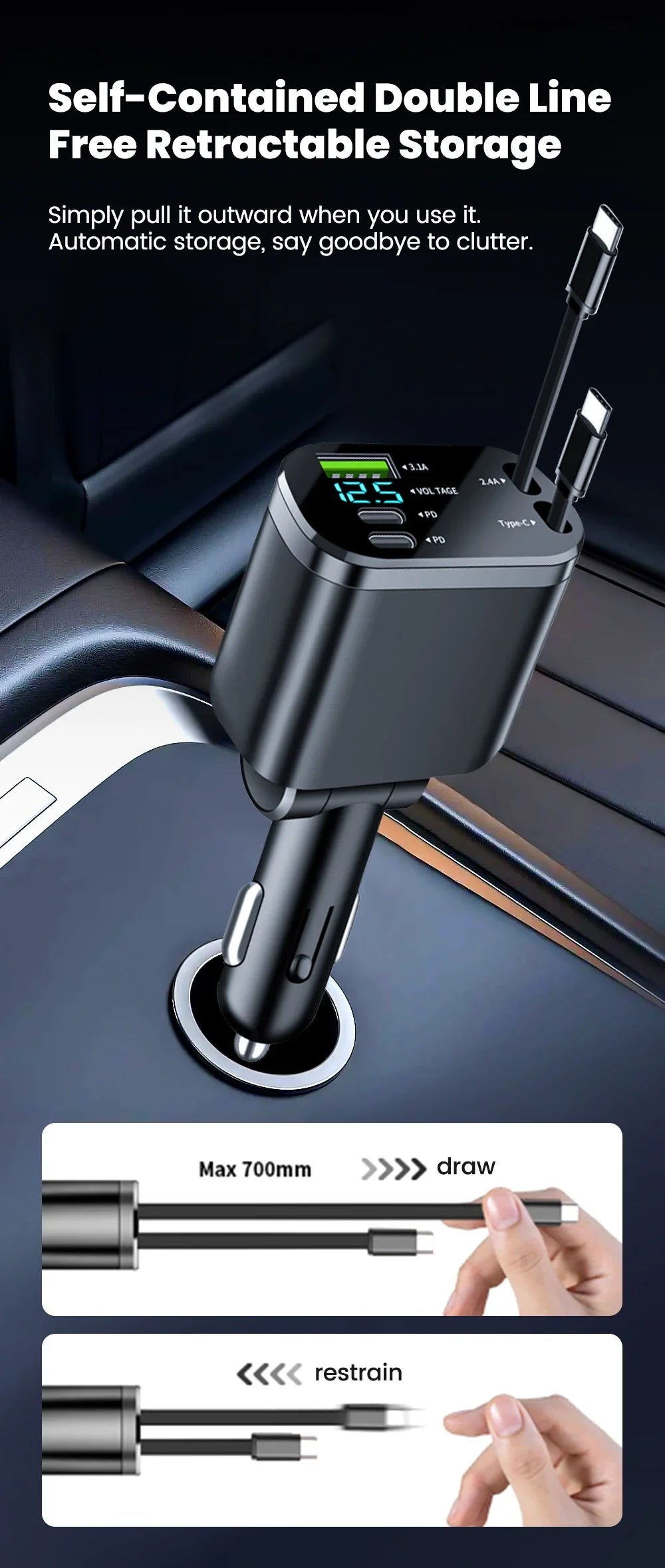 5 in 1 150W Car Charger Voltage Display