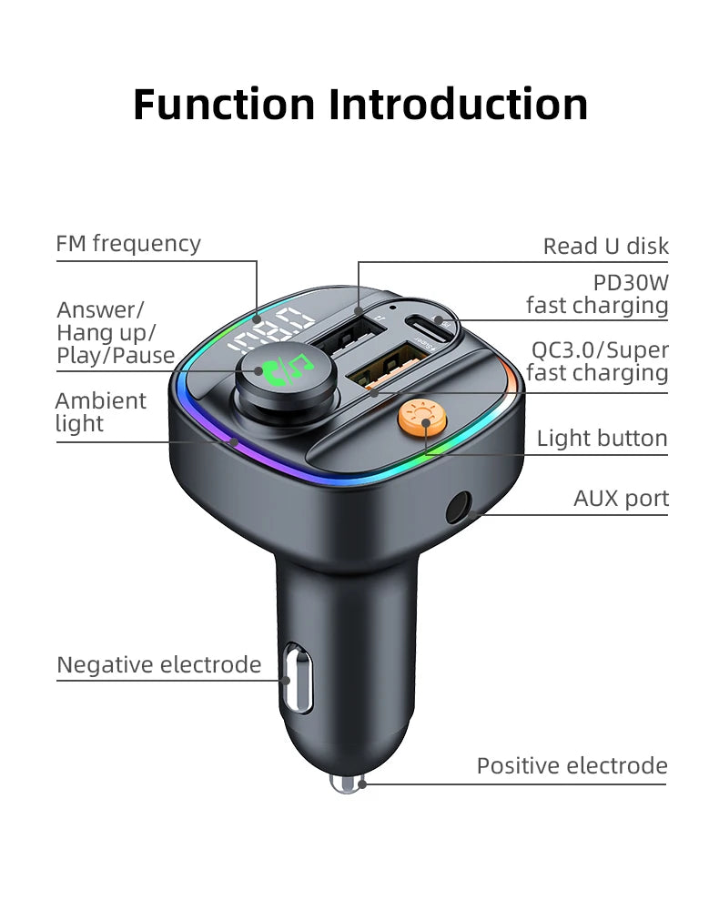 Bluetooth 5.3 FM Transmitter Handsfree Car AUX Radio Modulator MP3 Player
