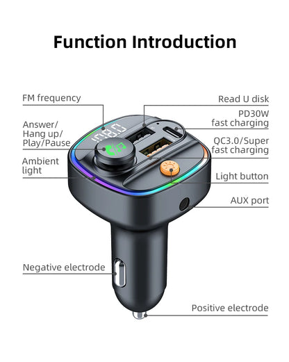 Bluetooth 5.3 FM Transmitter Handsfree Car AUX Radio Modulator MP3 Player