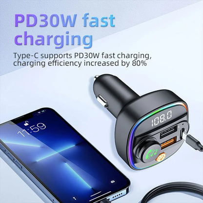 Bluetooth 5.3 FM Transmitter Handsfree Car AUX Radio Modulator MP3 Player