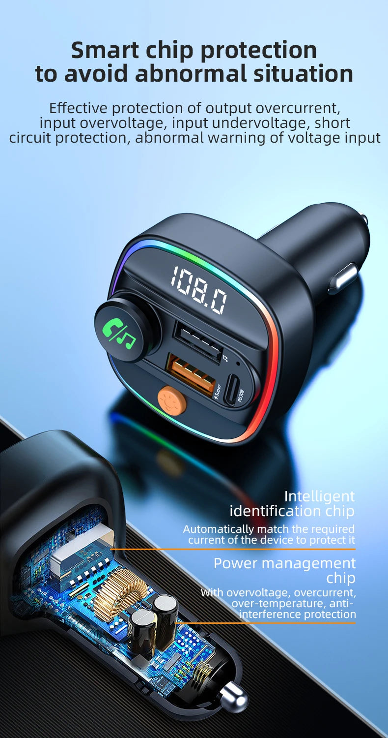 Bluetooth 5.3 FM Transmitter Handsfree Car AUX Radio Modulator MP3 Player