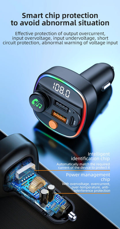 Bluetooth 5.3 FM Transmitter Handsfree Car AUX Radio Modulator MP3 Player