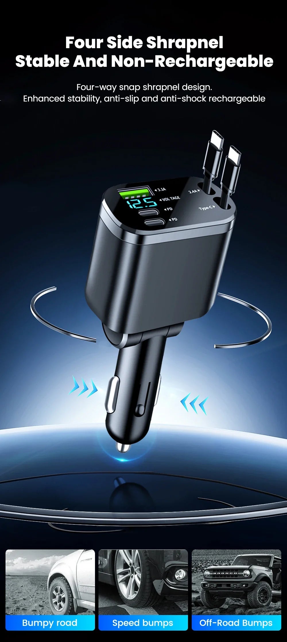 5 in 1 150W Car Charger Voltage Display