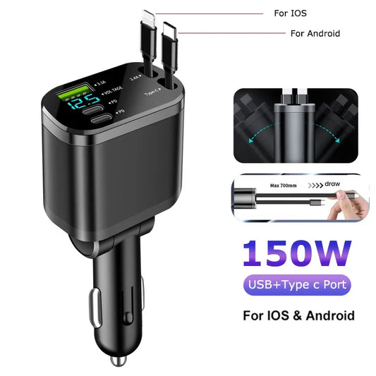 5 in 1 150W Car Charger Voltage Display