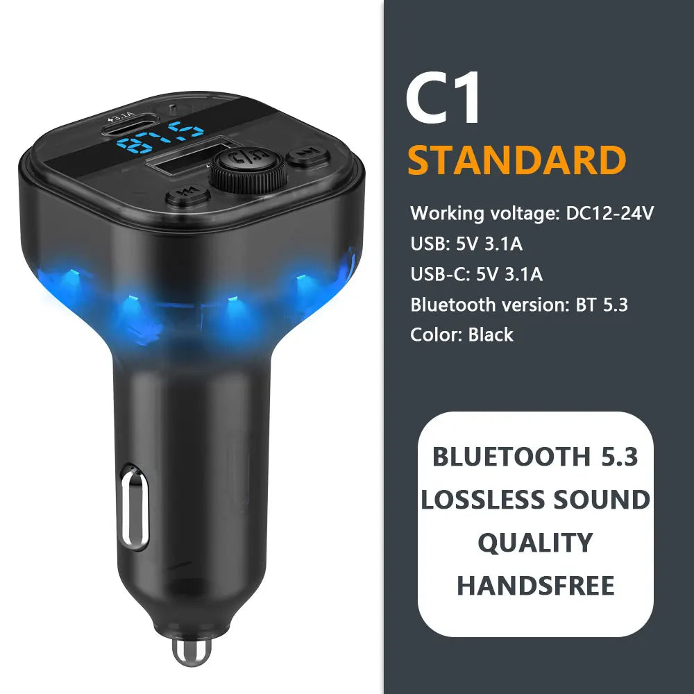 Bluetooth 5.3 FM Transmitter Handsfree Car AUX Radio Modulator MP3 Player