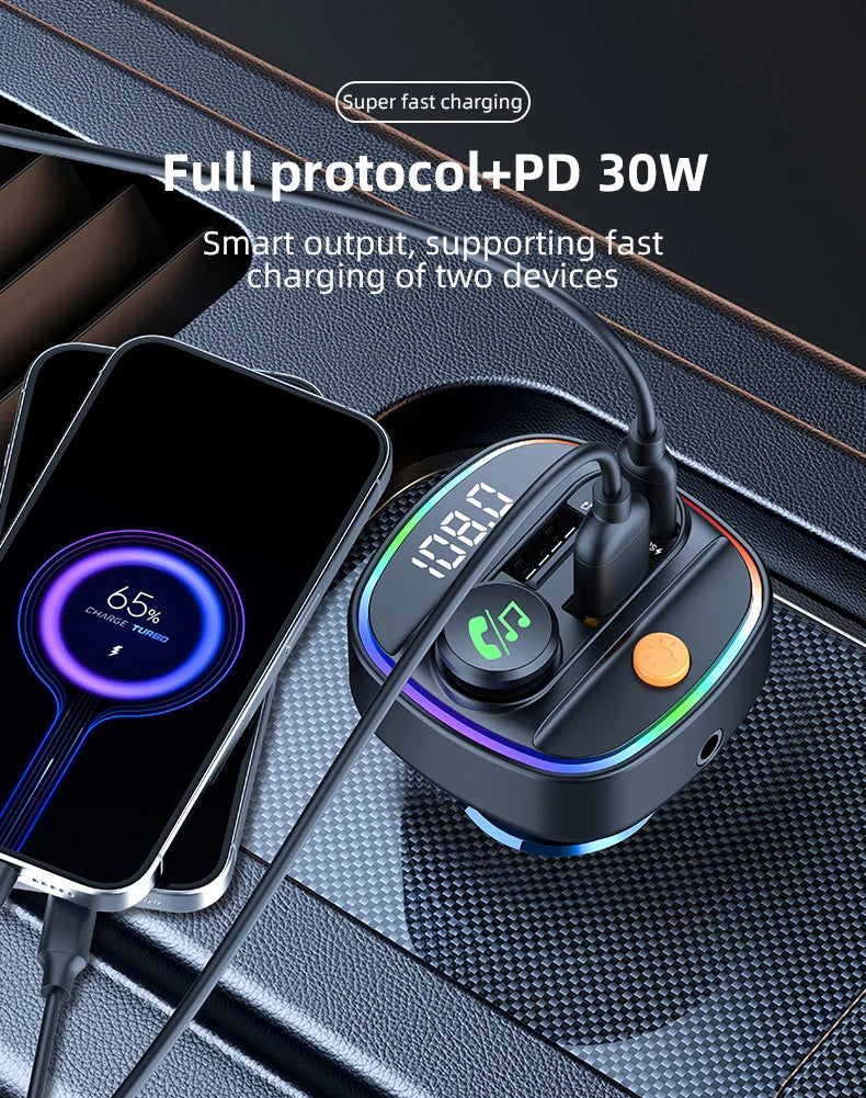 Bluetooth 5.3 FM Transmitter Handsfree Car AUX Radio Modulator MP3 Player
