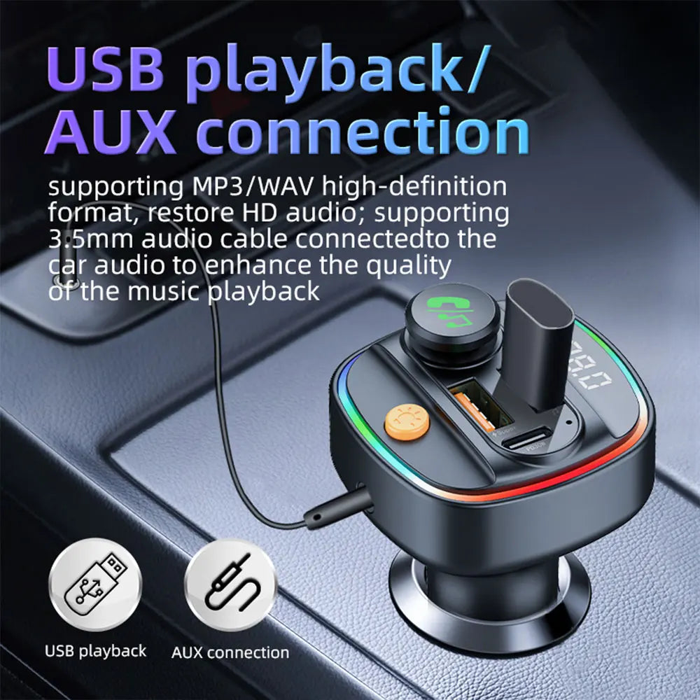 Bluetooth 5.3 FM Transmitter Handsfree Car AUX Radio Modulator MP3 Player