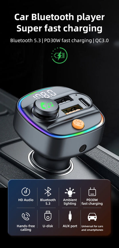 Bluetooth 5.3 FM Transmitter Handsfree Car AUX Radio Modulator MP3 Player