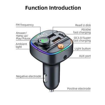 Bluetooth 5.3 FM Transmitter Handsfree Car AUX Radio Modulator MP3 Player