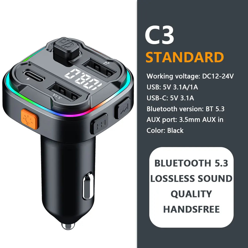 Bluetooth 5.3 FM Transmitter Handsfree Car AUX Radio Modulator MP3 Player