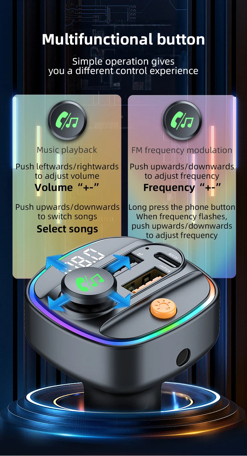 Bluetooth 5.3 FM Transmitter Handsfree Car AUX Radio Modulator MP3 Player