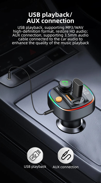 Bluetooth 5.3 FM Transmitter Handsfree Car AUX Radio Modulator MP3 Player