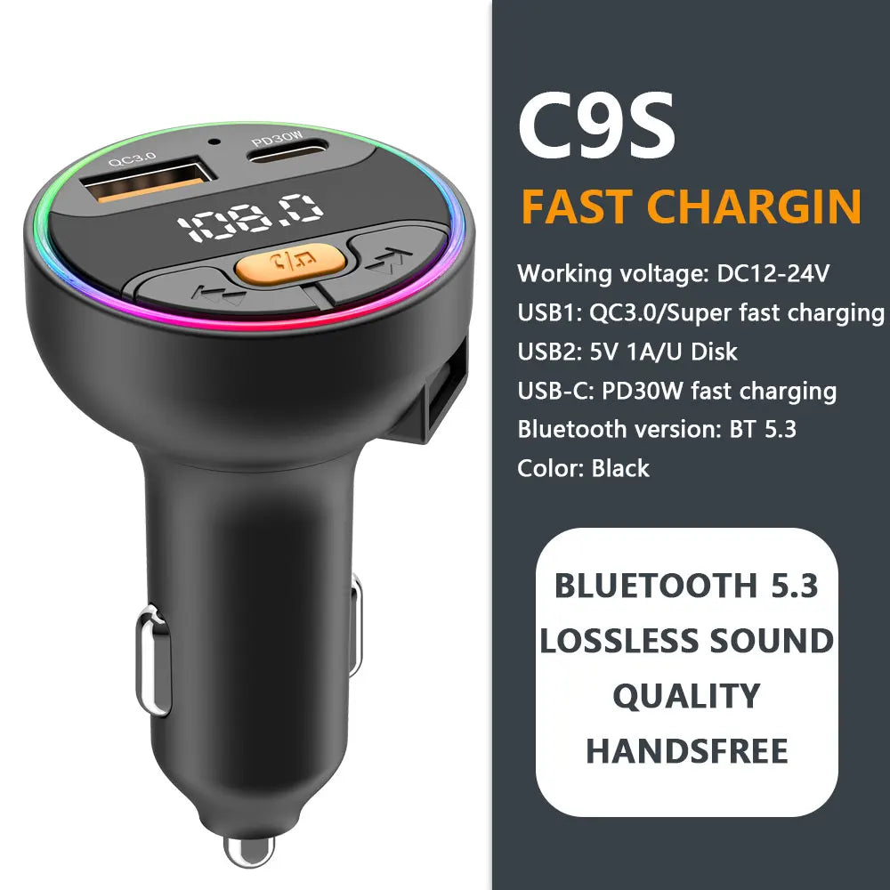 Bluetooth 5.3 FM Transmitter Handsfree Car AUX Radio Modulator MP3 Player