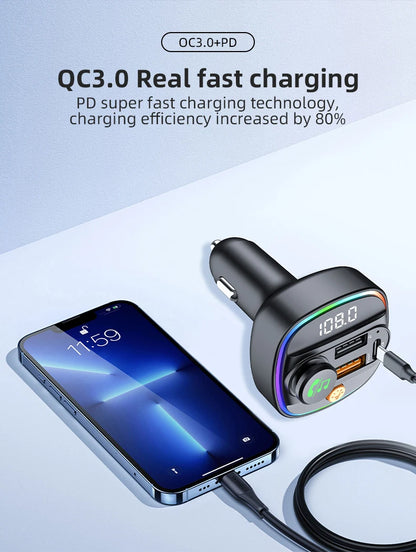 Bluetooth 5.3 FM Transmitter Handsfree Car AUX Radio Modulator MP3 Player