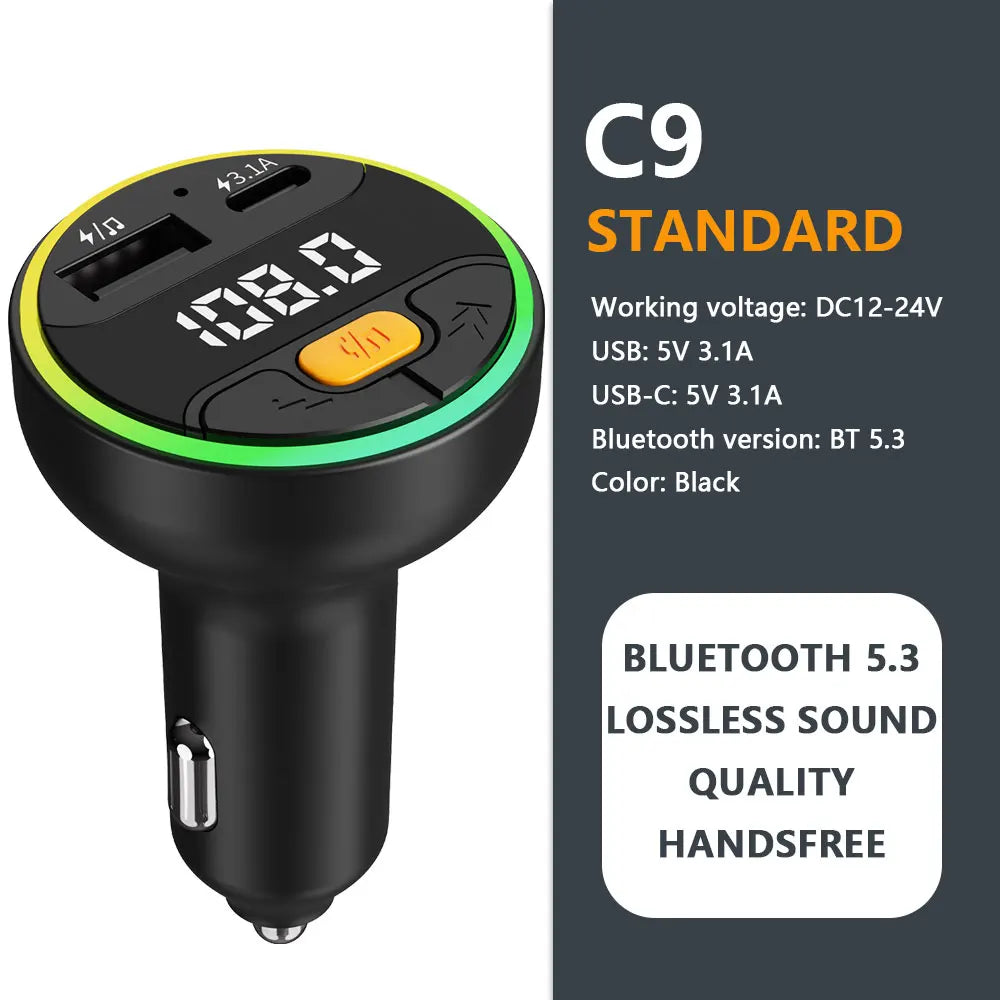 Bluetooth 5.3 FM Transmitter Handsfree Car AUX Radio Modulator MP3 Player